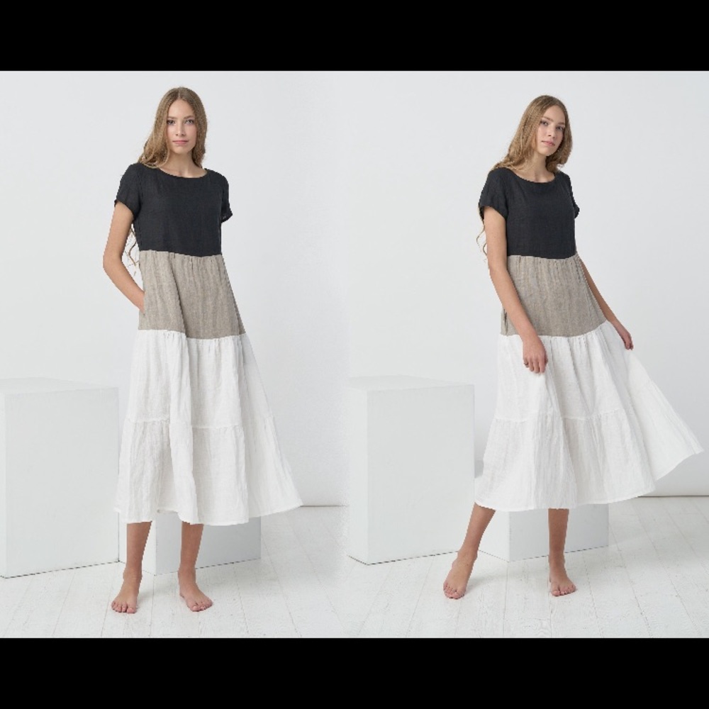 Black white an natural Linen Dress